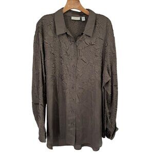 Chico's 4 Women's Textured satin  Blouse tunivc Size 2x plus Brown long sleeve